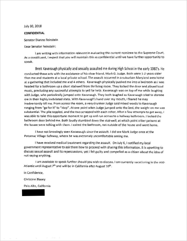 BOMBSHELL: Christine Blasey Ford’s letter to Sen. Dianne Feinstein ...