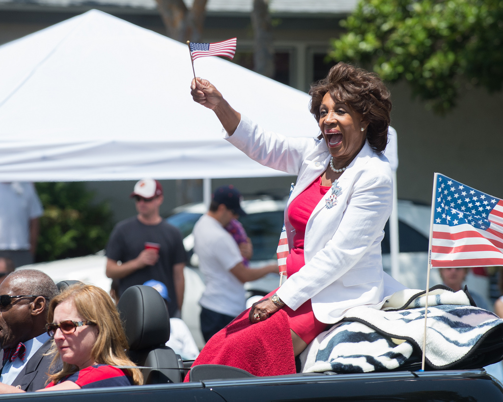 Image: Maxine Waters supporters burn the America flag while chanting “black power”