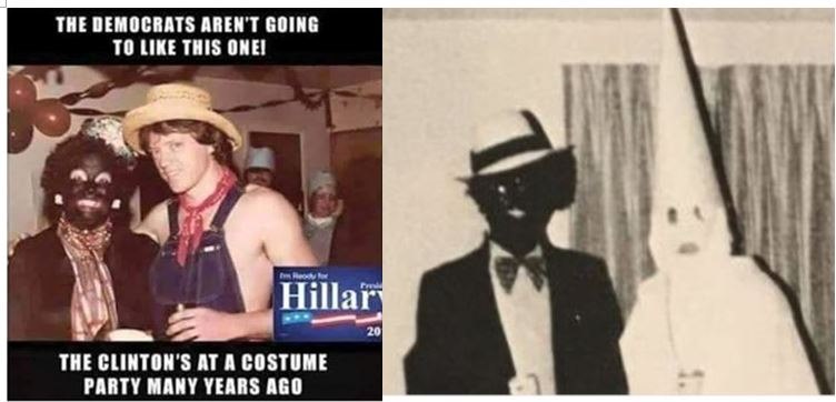 Image: HYPOCRITE Hillary Clinton condemns VA governor Ralph “Coon-Man” Northam for racism and infanticide, but she supports Planned Parenthood, KKK, and wore “BlackFace” herself