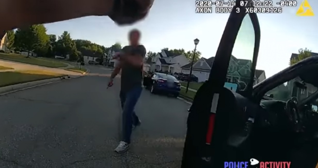 Image: COUNT THE ROUNDS: Shocking footage shows man with knife charging police officer before being shot multiple times before being stopped